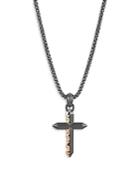 John Hardy Black Rhodium Silver & Bronze Classic Chain Men's Keris Dagger Cross Pendant Necklace, 26