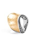 John Hardy 18k Yellow Gold Classic Hammered Chain Wave Ring With Sterling Silver