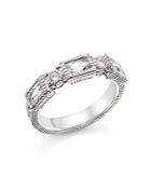 Judith Ripka Sterling Silver Narrow Estate 3 Baguette Band With White Topaz And White Sapphire