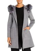 Maximilian Furs Fox Fur Trim Wool Coat