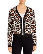 Marled Cropped Leopard-pattern Cardigan
