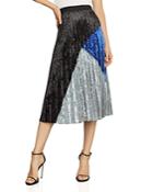 Bcbgmaxazria Pleated Color-blocked Velvet Skirt