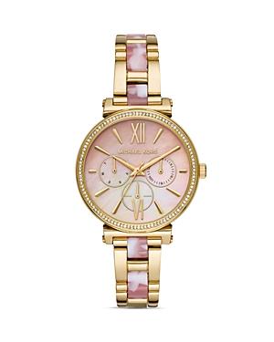 Michael Kors Sofie Gold-tone & Pink Cloud Link Bracelet Watch, 36mm