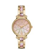 Michael Kors Sofie Gold-tone & Pink Cloud Link Bracelet Watch, 36mm