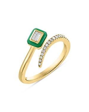 Bloomingdale's Diamond Round & Baguette Bypass Ring In 14k Yellow Gold With Green Enamel - 100% Exclusive
