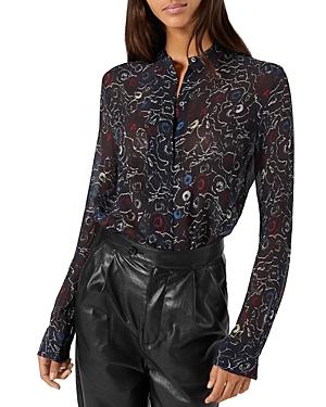 Joie Roselle Floral Print Tie Neck Silk Blouse