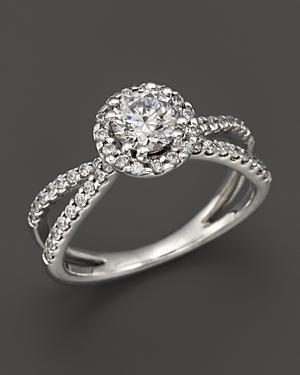 Diamond Halo Ring In 14k White Gold, 1.25 Ct. T.w.