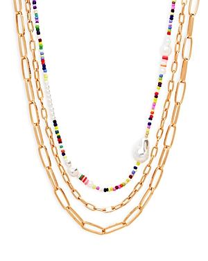 Aqua Triple Strand Chain & Bead Necklace, 17 - 100% Exclusive