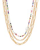 Aqua Triple Strand Chain & Bead Necklace, 17 - 100% Exclusive