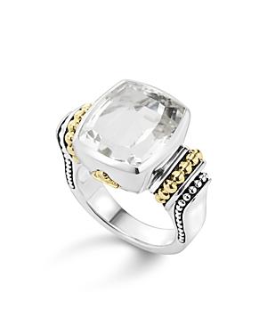 Lagos 18k Gold And Sterling Silver Caviar Color Medium Ring With White Topaz