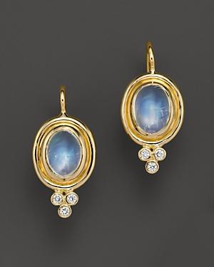 Temple St. Clair 18k Yellow Gold Classic Oval Earrings With Cabochon Royal Blue Moonstone And Diamond Granulation