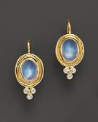 Temple St. Clair 18k Yellow Gold Classic Oval Earrings With Cabochon Royal Blue Moonstone And Diamond Granulation