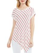 Vince Camuto Asymmetric Striped Waffle-knit Tee