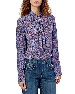 Equipment Olexa Silk Printed Tie Neck Blouse