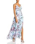 Aqua Pleated Floral Print Gown - 100% Exclusive