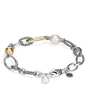 John Hardy Sterling Silver & 18k Yellow Gold Classic Chain Freshwater Pearl Link Bracelet