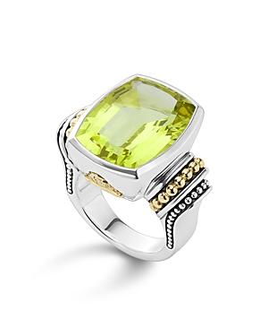 Lagos 18k Gold And Sterling Silver Caviar Color Ring With Green Quartz