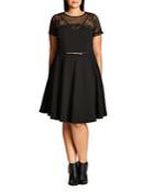 City Chic Belted Lace Panel Dress