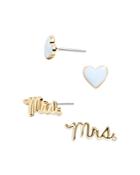 Baublebar Here Comes The Bride White Heart & Pave Mrs Stud Earrings In Gold Tone, Set Of 2
