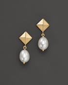 Cultured Freshwater Pearl Pyramid Earrings In 14k Yellow Gold, 8mm