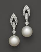 Cultured Freshwater Pearl And Diamond Antique Style Drop Earrings, 8mm