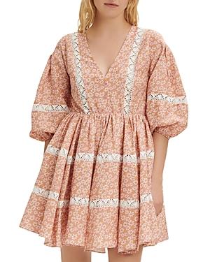 Maje Rayanik Floral Print Lace Trim Dress