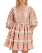 Maje Rayanik Floral Print Lace Trim Dress
