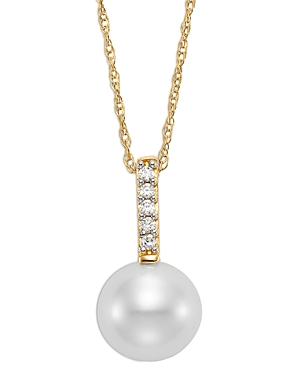Bloomingdale's Cultured Freshwater Pearl & Diamond Pendant Necklace In 14k Yellow Gold, 16-18 - 100% Exclusive
