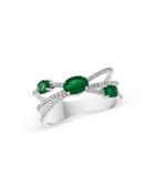 Bloomingdale's Emerald & Diamond Crossover Ring In 14k White Gold - 100% Exclusive