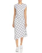 Kenneth Cole Ruched Checkered-print Midi Dress