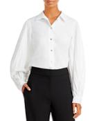 Rebecca Taylor Puff Sleeve Slub Cotton Button Front Shirt