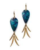Annette Ferdinandsen Design 18k Yellow Gold Shattuckite Bird Of Paradise Drop Earrings