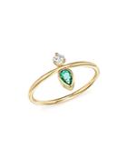 Zoe Chicco X Gemfields 14k Yellow Gold Vertical Diamond And Pear-cut Emerald Ring