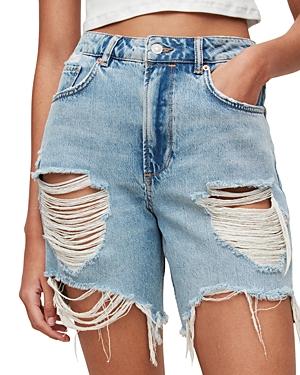 Allsaints Alfie Distressed Denim Shorts In Light Indigo