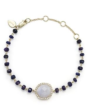 Meira T 14k Yellow Gold, Blue Lace Chalcedony And Sapphire Bead Bracelet With Diamonds