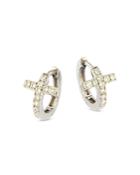 Bloomingdale's Diamond Cross Huggie Hoop Earrings In 14k White Gold, 0.15 Ct. T.w. - 100% Exclusive
