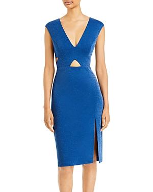 Aidan By Aidan Mattox Metallic V-neck Crisscross Dress