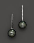 14k White Gold Tahitian Pearl And Diamond Earring, 0.15 Ct. T.w.