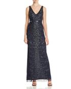 Adian Mattox V-neck Beaded Gown
