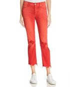 Hudson Zoeey High Rise Straight Destructed Jeans In Red Alert