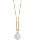 Bloomingdale's Link Collection Cultured Freshwater Pearl & Diamond Link Pendant Necklace In 14k White & Yellow Gold, 16-18 - 100% Exclusive