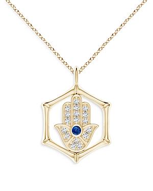 Natori 14k Yellow Gold Bamboo Hamsa Diamond & Sapphire Pendant Necklace, 17