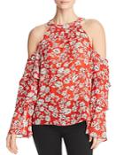 Red Haute Tiered-sleeve Cold-shoulder Top