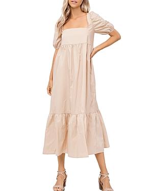 En Saison Square Neck Puff Sleeve Midi Dress