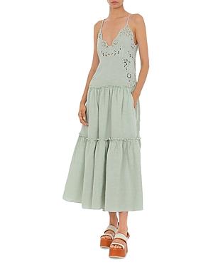 Alberta Ferretti Eyelet Embroidered Tiered Dress