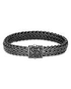 John Hardy Men's Blackened Sterling Silver Classic Chain Large Flat Link Bracelet With Black Sapphire