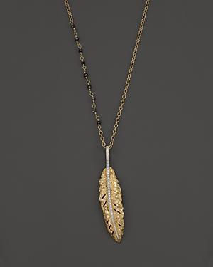 Michael Aram 18k Yellow Gold Feather Pendant Necklace With Pave And Black Diamonds, 16