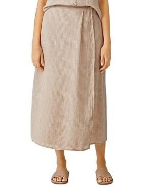 Eileen Fisher Gingham Organic Linen Midi Skirt