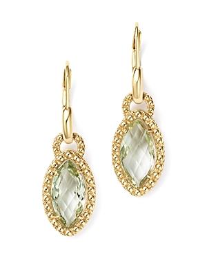 Beaded Marquise Green Amethyst Drop Earrings In 14k Yellow Gold