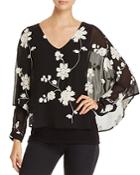 Avec Floral Embroidered Batwing Overlay Top